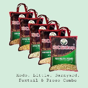 SIRIDHANYA Unpolished And Organic Millets Combo Pack Of 5 [Kodo, Foxtail, Barnyard, Little And Proso Millets, Each Millet 920Gm Vacuum Packed In Bag] Organically Grown From Andhra Pradesh